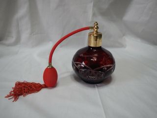 Vintage Ruby Red Cut To Crystal Large Perfume Atomizer