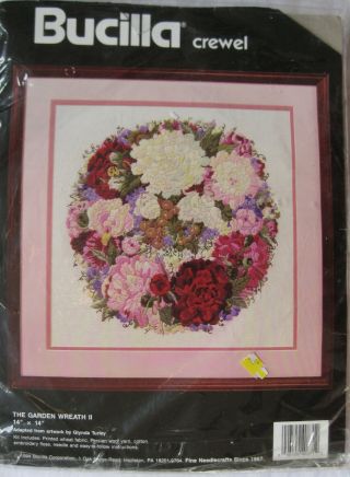 Vtg Bucilla Crewel Embroidery Craft Kit Garden Wreath Ii Glynda Turley - Flowers