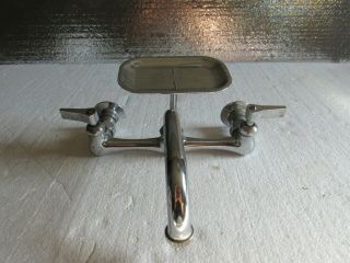 Vintage Chrome/ Heavy Brass Wall Mount Kitchen Farm Sink Faucet