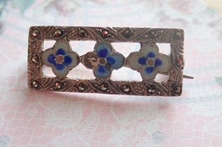 Vintage Sterling Silver English Pretty Forget Me Not Marcasite Brooch