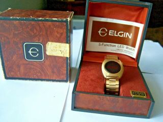 Vintage Elgin Gold Tone Lcd Quartz Wristwatch Digital 4 Parts