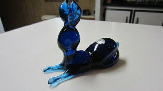 Vintage Cobalt Blue Hand Blown Glass Rabbit By Rainbow Glass,  Huntington,  W.  Va