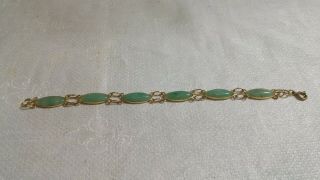 Vintage Goldtone Metal Faux Jade Plastic Oval Cabochon 7 " Bracelet