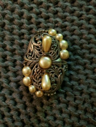 Vintage Art Deco Little Nemo Ln/25 Pewter Tone And Faux Pearl Brooch/pin