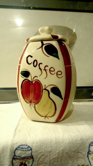 Vintage Purinton Pottery 9 " Coffee Canister Apple & Pear