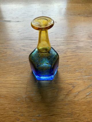 Vintage Kosta Boda Bertil Vallien Glass Mini Vase Blue And Amber Signed 48009