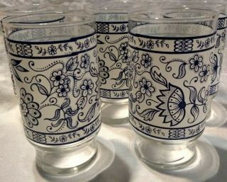 Vintage Blue Onion,  Old Town,  Blue Danube Drinking Glasses,  Tumblers Set Of 6