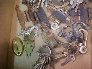 Vintage Junk Box Old Hinges,  Clock Keys,  Hooks knobs,  Etc 2