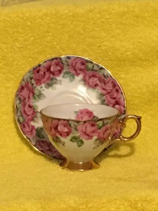 Vintage Royal Sealy Pedestal Tea Cup And Saucer Set - Rose Design