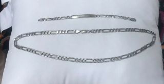 Vintage Heavy Sterling Silver Bracelet 7” ID And Necklace 24” 49 Grams 2