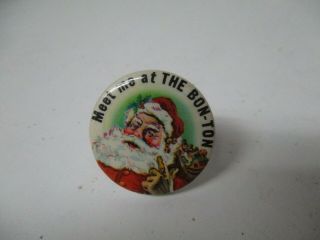 Vintage Celluloid Christmas Santa Pinback Button - Meet Me At The Bon - Ton