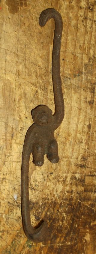 Vintage Japan Japanese 8 " Cast Iron Barrel Of Monkey Hanging Hook