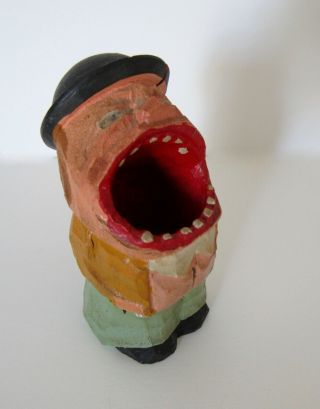 Vintage Toothpick Holder Wood Man With Big Mouth Pre - Owned