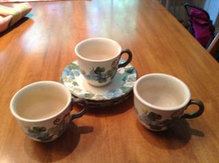 Vintage Poppytrail By Metlox,  Set Of 4 Cups & Saucers,  Sculptured Grape