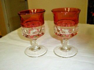 (2) Vintage Indiana Glass Kings Crown Thumbprint Ruby Red Stemware - 5 3/4 "