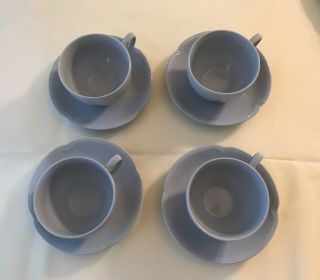 Vintage Johnson Bros China Greydawn Set Of 4 Cups & Saucers Blue