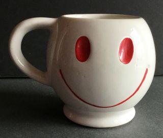 Vtg Mccoy White Red Happy Smiley Face Coffee Ceramic Mug Cup Usa Pottery