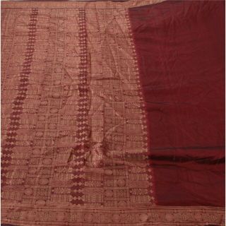 Sanskriti Vintage Dark Red Saree 100 Pure Silk Woven Craft 5yd Soft Fabric Sari
