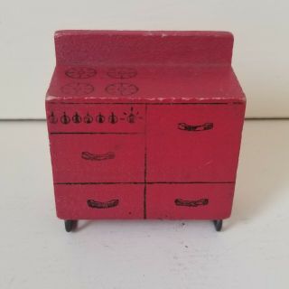 Vintage Wood Strombecker Dollhouse Miniature Stove Red