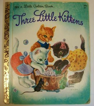 Vintage " The Three Little Kittens " Little Golden Book - Illustrated By Masha 1974