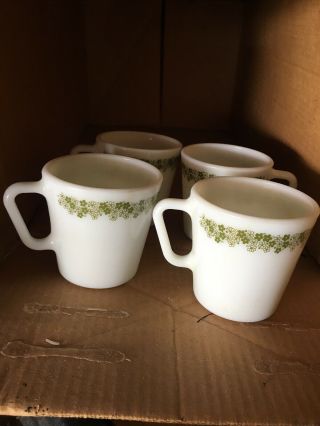 Vintage 4 Pyrex Green Crazy Daisy Spring Blossom Milk Glass Coffee Cup Mug 1410