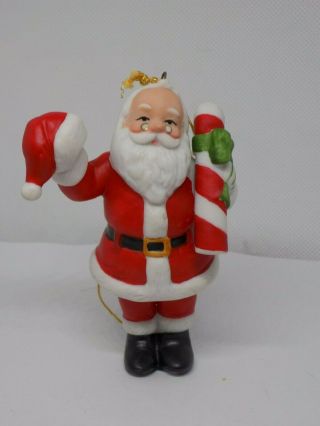 Vintage 1990 Schmid Santa Holding Candy Cane Christmas Ornament