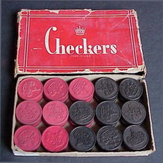 Vintage 1930s - 40s Crown 3406 Wood Embossed Checkers (30) Embossing Co Albany Ny