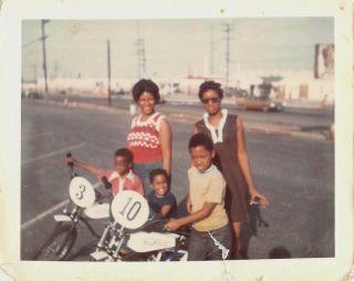 Happy Motocross Bicycle Boys Moms & Sons Black African American Vtg Photo 220