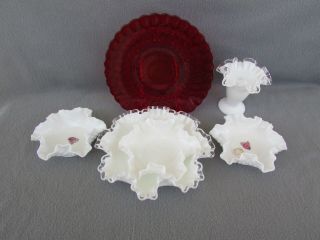 Vintage Early Fenton Glass Ruby Silvercrest Hobnail Assorted 6pc