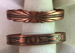 2 Vintage Native American Western Solid Copper Cuff Bell Bracelets