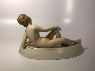Vintage Porcelain Art Deco Nude Naked Lady Figural Ashtray Floral 4