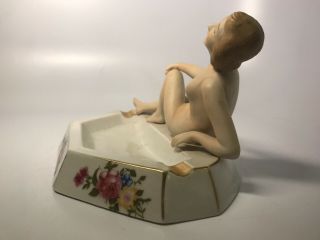 Vintage Porcelain Art Deco Nude Naked Lady Figural Ashtray Floral 5