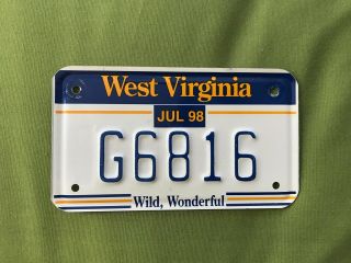 Vnuc Vintage 98 White West Virginia Motorcycle License Plate Wv Usa G6816 Vnice