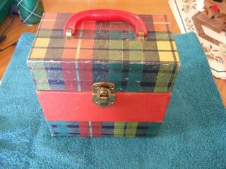 Vintage " Plaid " 45 Rpm Record Case Tote Box With Records
