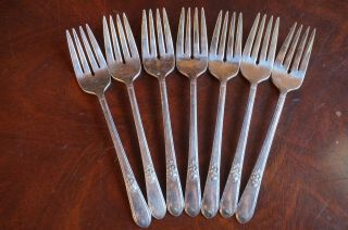 Vintage 7 Piece 1847 Rogers Bros (is) Adoration Silverplated Forks