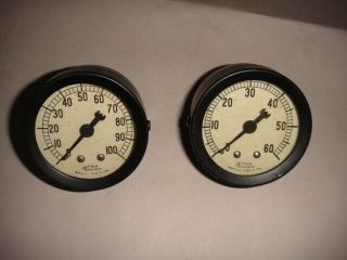 2 Vintage Jas P Marsh Pressure Gauges 60 & 100 Psi (?) Very