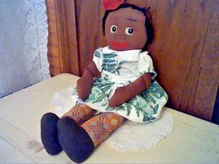 Vintage Black Americana Cloth Girl Doll 20 " Tall