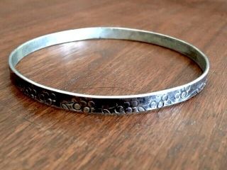 Vintage 925 Sterling Silver Floral Detailed Bangle Bracelet 11g