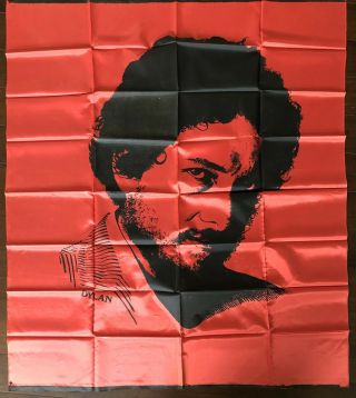 Bob Dylan Banner Flag 51” Vtg Wall Hanging Satin Polyester Fabric Red