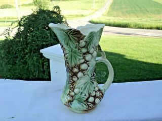 Vtg Nelson Mccoy Grape Two Tonehandled Vase / Pitcher Green Brown 9 5/8 "