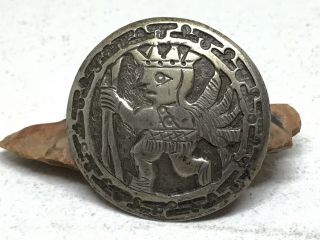 Vintage Old Unsigned Mexican Sterling Silver Aztec Mayan Warrior Pin Brooch.  13g