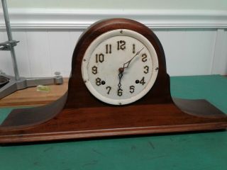 Early Vintage Wooden Humpback Mantle Clock With Signature Pendulum And Key