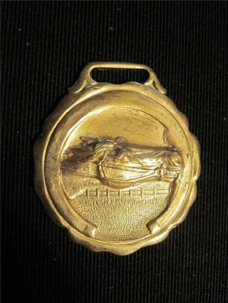 Vintage Horse Head Horseshoe Watch Fob 1920s In Stamped Brass