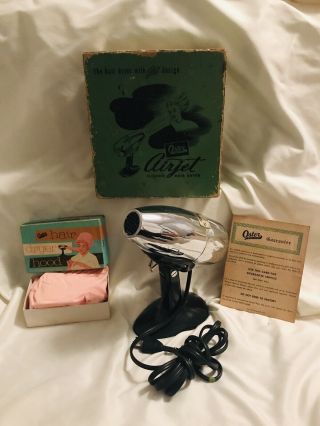 Vtg Oster Airjet Chrome Electric Hair - Dryer Model 202 W/stand & Hood