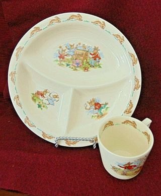 Vintage Royal Doulton Bunnykins 3 Section Divided Plate/dish & Mug Playtime Vgc