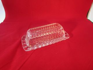 Vintage Ridged Design Clear Covered Butter Dish Heavy Glass Item Item