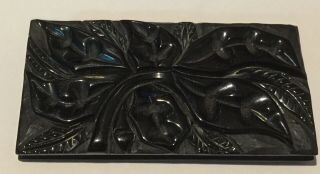 Heavily Carved Black Bakelite Brooch - - Very Large - - 3 1/4 " By 1 3/4 " - - Vintage
