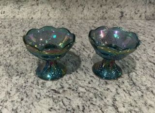 Blue Vintage Carnival Glass Candle Holders