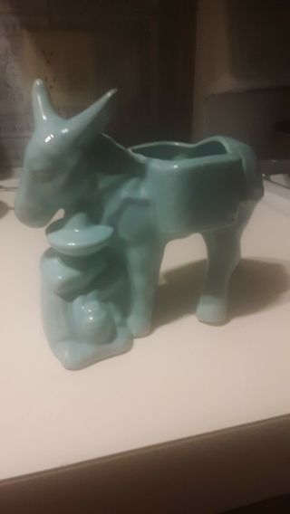 Mccoy,  Vintage Donkey With Sleeping Mexican,  Baby Blue Glazed Planter