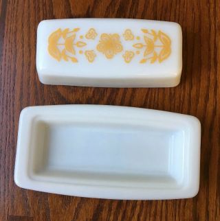 Vintage Pyrex Milk Glass Butterfly Gold Covered Butter Dish